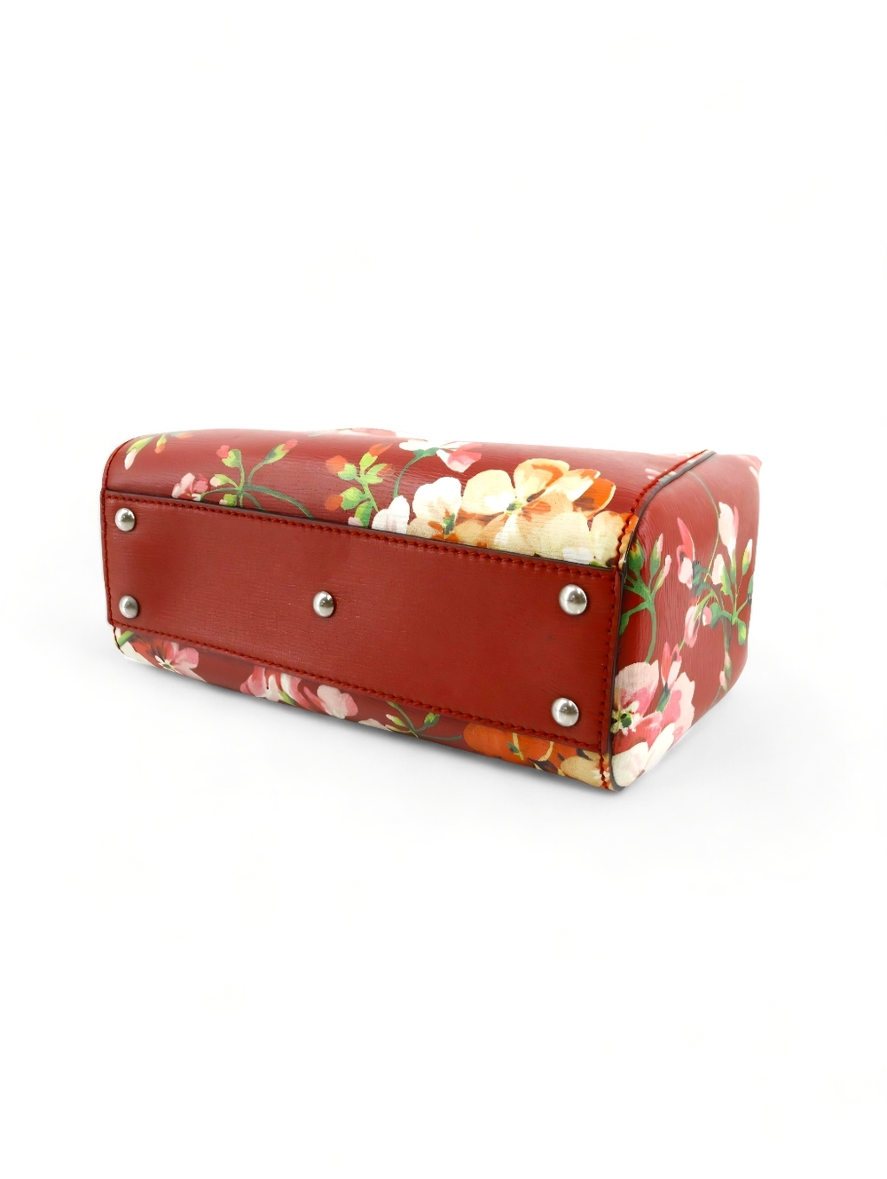 GUCCI Floral Bamboo Top Handle Crossbody Tote Bag Red Leather - Picture 7 of 11